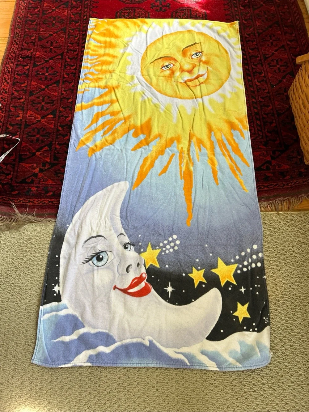 Vintage Hilasel Celestial Moon And Sun Beach Towel Incredible Shape! Excellent!